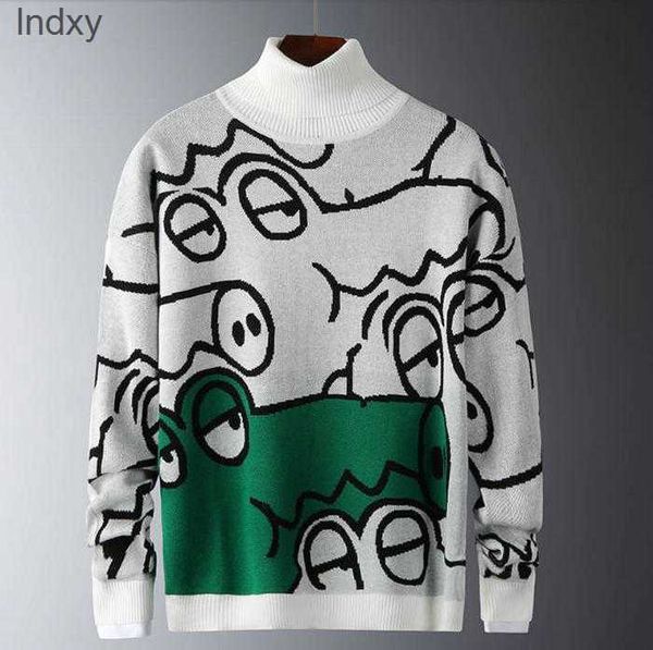 

men's slim sweaters autumn winter anime sweater men cute cartoon pullovers 2022 casual turtleneck knitted sweaters mens clothing, White;black