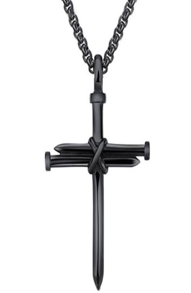 

men039s jewelry stainless steel nail and rope cross pendant necklace1211964, Silver