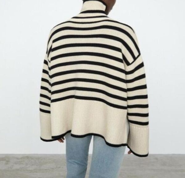 

toteme high collar wool blend striped sweater012345674517155, White;black
