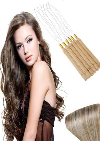

50pcs wooden handle pulling loop needle hair extensions tools2473052