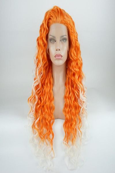 

iwona hair curly long orange root white ombre wig 1832001001 half hand tied heat resistant synthetic lace front wigs7050968, Black