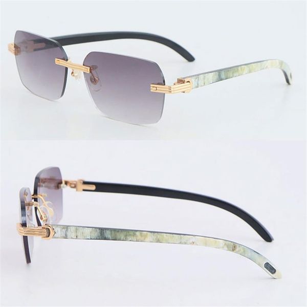 

new designer model rimless sunglasses woman white inside black buffalo horn 02868 glasses 18k gold women large square glasses driv218b, White;black