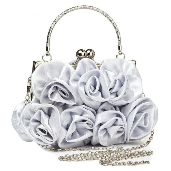 

evening bags elegant silk clutch bag wedding for women small handbags soft surface rose floral purse with chain female 230821
