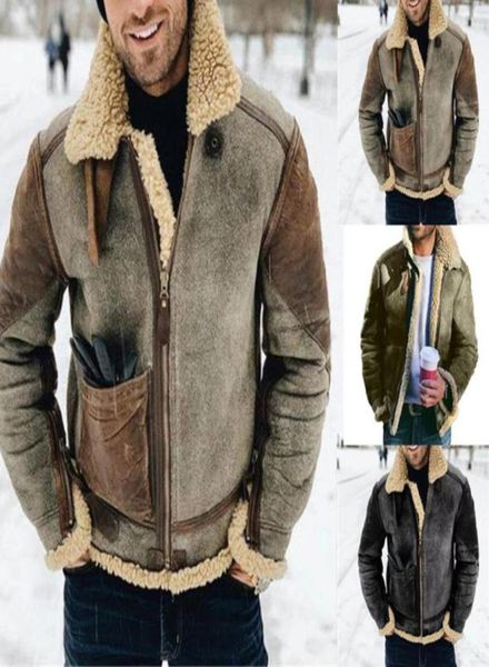 

casual turndown collar mens jacket faux leather plush fur moto short overcoat winter jackets and coats57631081997618, Black;brown