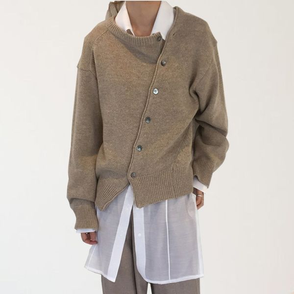 

women's knits tees korean diagonal buckle irregular knited cardigan for women crewneck knitted jacket y2k cropped 230821, White