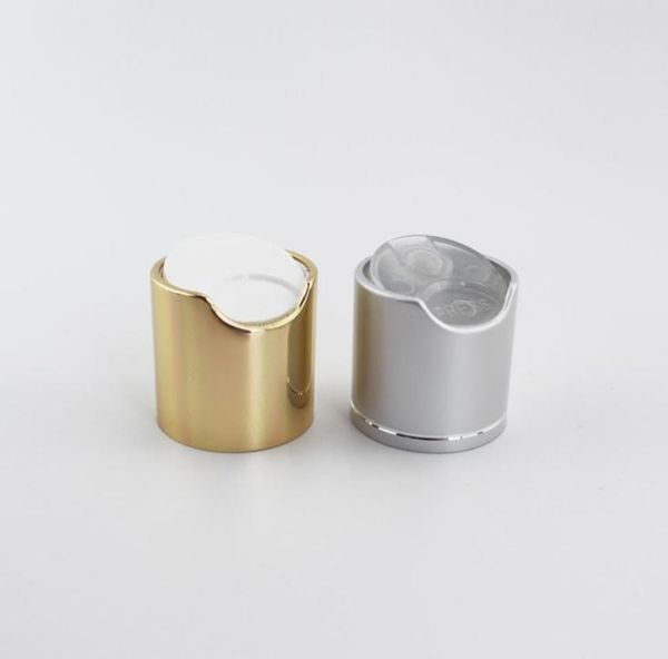 

gnps 50pcs refillable gold disc caps with aluminum collar 24410 silver metal shampoo bottles lid plastic bottle cap push pull9857273