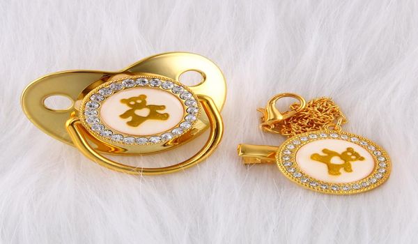 

bling bling luxury rhinestone baby pacifier lovely golden bear newborn silicone orthodontic pacifier nipple sleep soother9488172