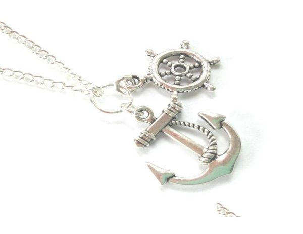 

pendant necklaces nautical anchor necklace antique sier charms statement naval ship wheel helm designer for women jewelry friendsh8304990, Silver