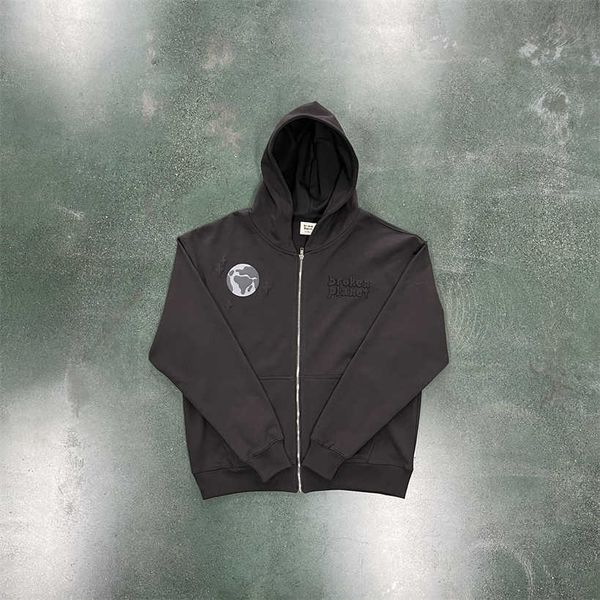

2023 broken planet spider zip hoodie men's zipper hoodies women's sweater fashion original design embroidery sweatshirt, Black;brown