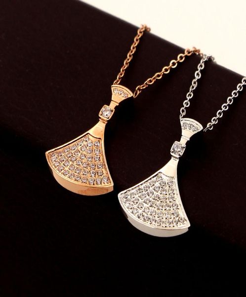 

full crystal fan design 18k rose gold necklace length 45cm clavicle chain skirt wedding jewelry3724811, Silver