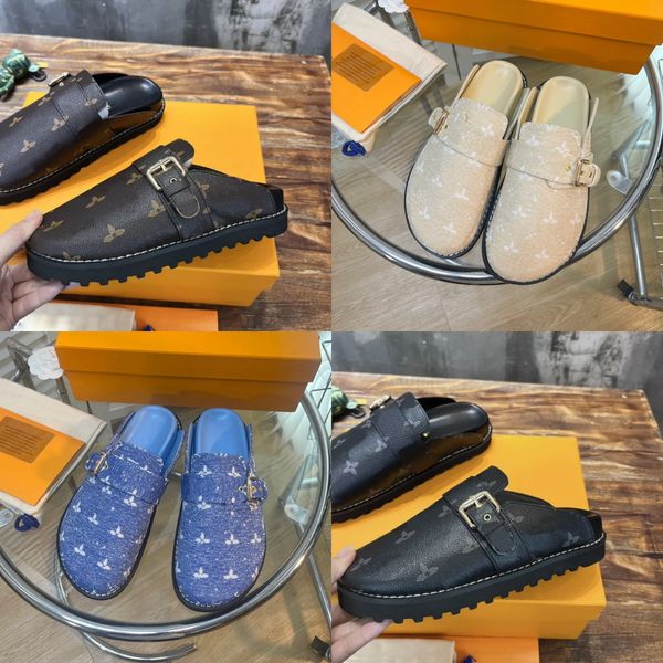 

easy cosy designer sandals men slippers women shoes letter printing leather sandal canvas platform shoe rubber flat mules summer beach slide, Black