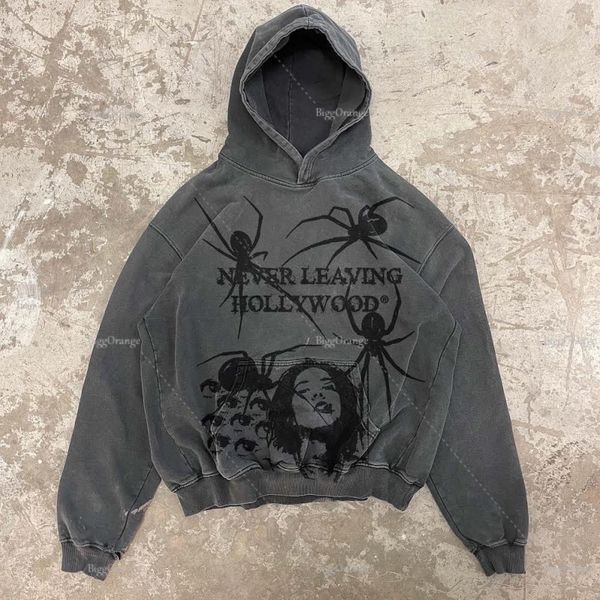 

men's hoodies sweatshirts grunge long gothic spider print oversize zip up hoodies sleeve sweatshirt men punk harajuku loose coat street, Black