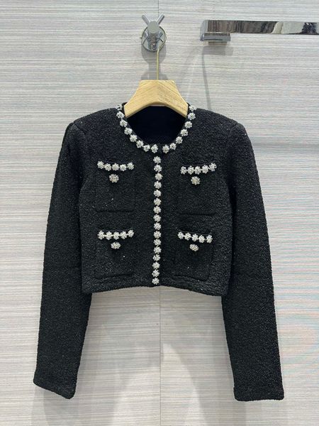 

women's jackets 2023 women fashion long sleeve round neck fixed beads flower bump edge ultra short small coat 0803 230821, Black;brown