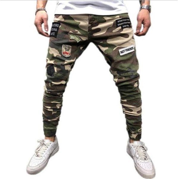 

men039s jeans mens skinny stretch denim pants camouflage pleated ripped slim fit trousers 2021 cargo men clothing3829405, Blue