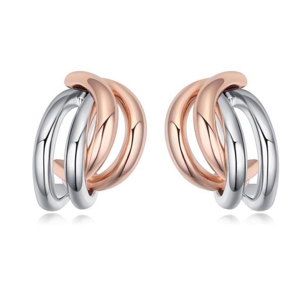 

cute curved arc double metal colors stud earrings 15cm rhodium and rose gold color9626042, Golden;silver