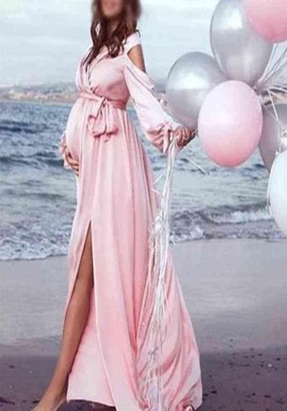 

maternity dresses split for maternity poshoot dress long deep vhals pregnant women pregnancy maxi gown for baby shower pho7446483, White