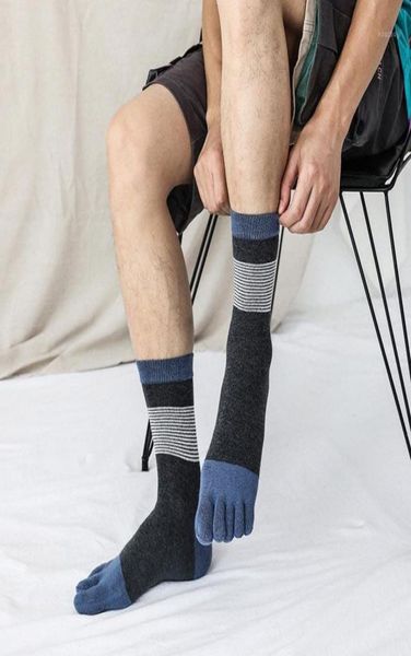 

men stripe five toe socks autumn winter midcalf tube breathable socks soft warm comfortable thicken absorbs sweat 202112299846, Black