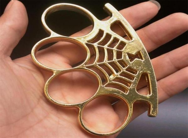 

spider web shape metal brass knuckle duster four finger tiger fingers outdoor security pocket backpack edc tool7851816