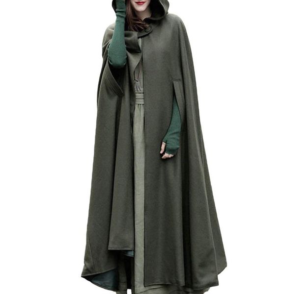 

2018 autumn winter women maxi poncho cape trench oversized retro irregular cloak overcoat hooded coat button open front cardigan3681866, Tan;black