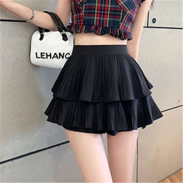

item title double layer cake pleated skirt for women summer a line sweet temperament slim waist short, Black