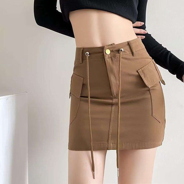 

item ypff womens dress double pocket drawstring skirt tight high waist, Black