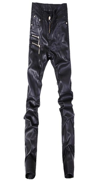 

men039s jeans fashion men leather pants skinny motorcycle straight casual trousers size 2836 a1039615546, Blue