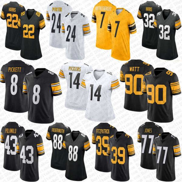 

kenny pickett 90 tj watt custom football jersey joey porter george pickens najee harris minkah fitzpatrick troy polamalu patrick peterson al, Black;red