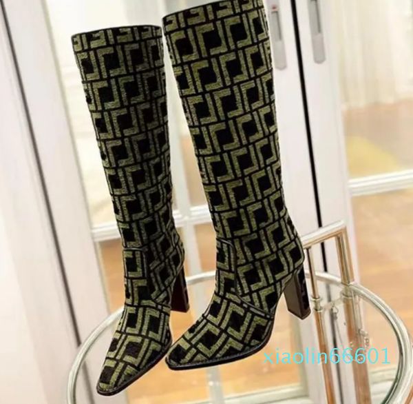 

knee boots leather hight heel booties luxury designers shoe women factory, Black gold