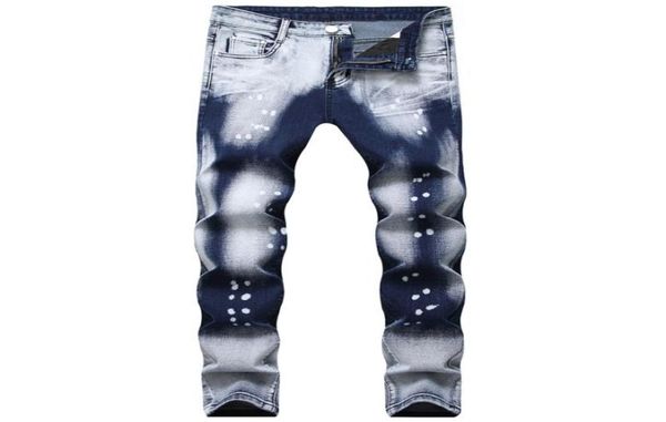 

moruancle fahsion men painted denim pants hi street printed stretchy jeans trousers for male hi streetwear plus size 28401601309, Blue