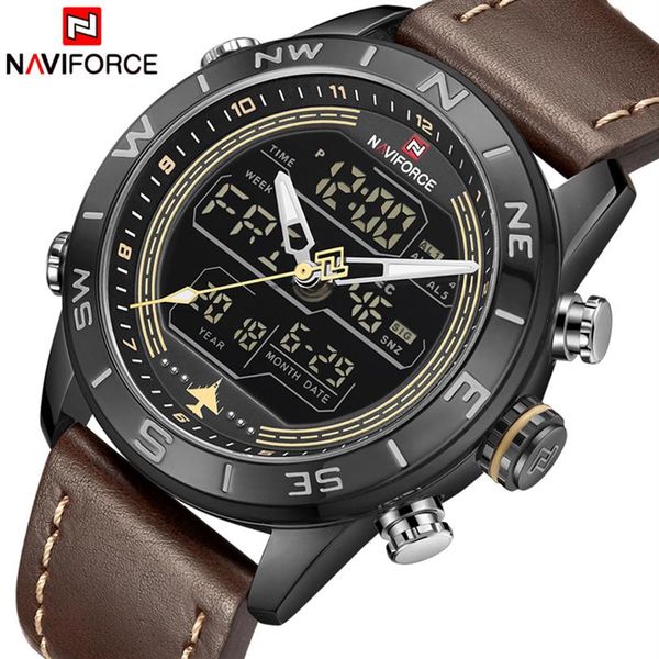 

naviforce luxury brand mens fashion sport watches men quartz analog digital clock leather army military watch relogio masculino212v, Slivery;brown