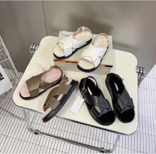 

designer women fussbett sandal luxury buckle flat roman sandals autumn and winter styles fashion mary jane sandal leather classics woolen sa, Black