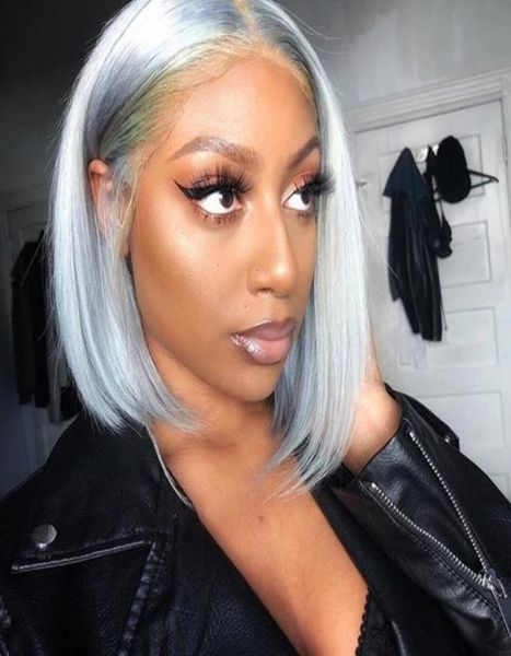 

ombre grey short human hair bob wig grey straight lace front human hair wigs with baby hair blunt bob remy6364993, Black;brown