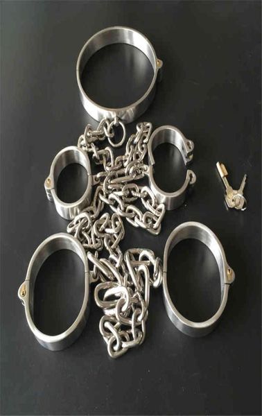 

toys 304 stainless steel lockable neck collar hand ankle cuffs femdom slave bondage handcuffs leg restraints6016852