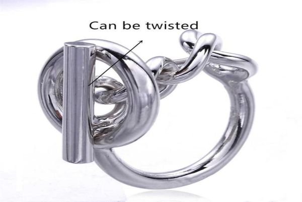 

925 silver rope chain ring with hoop for women french popular clasp ring sterling silver jewelry making246y2525501, Golden;silver