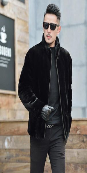 

stand collar faux mink fur leather jacket mens warm fur leather coat men loose jackets winter autumn thicken jaqueta de couro m2984802300, Black