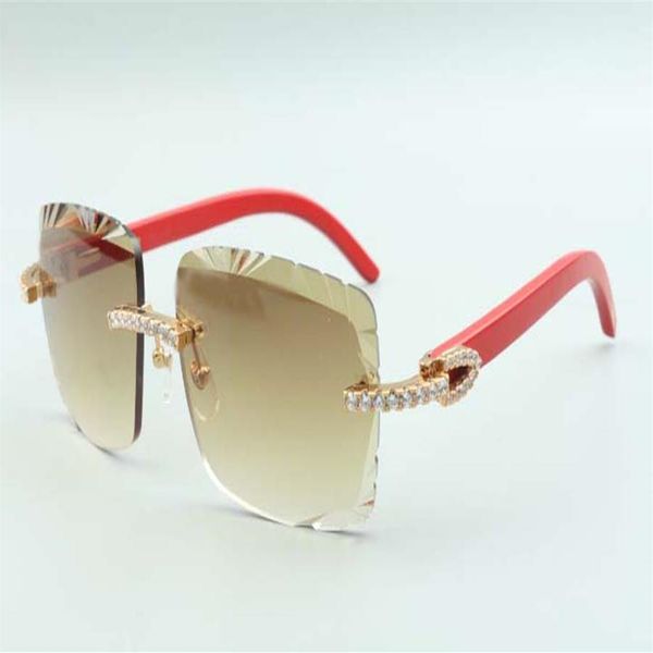 

21 style natural red wood temples sunglasses 3524020 cutting lens endless diamonds glasses size 58-18-135mm3116, White;black