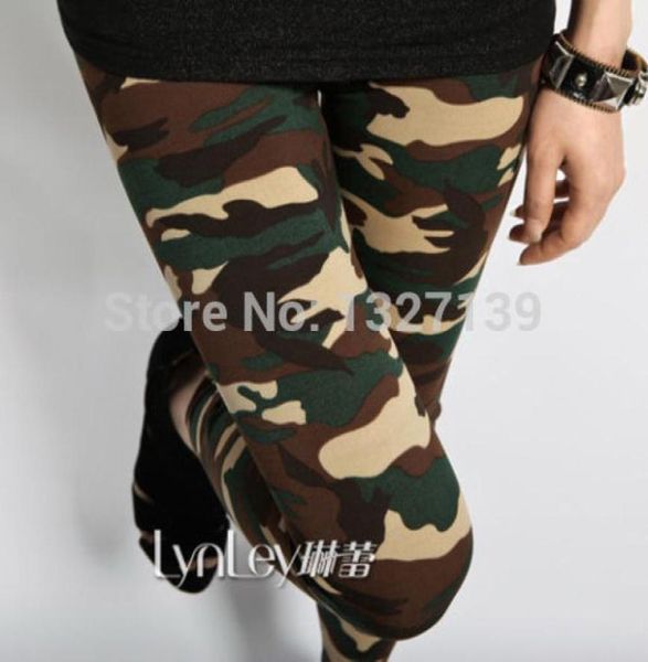 

womens leggings army green camouflage printed elastic slim pants trousers 4638093, Black