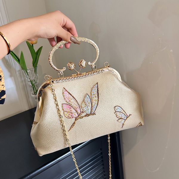 

evening bags 2023 autumn ladies handbags fashion retro chinese style print pu metal handle clutches dinner party seashell clutch 230821