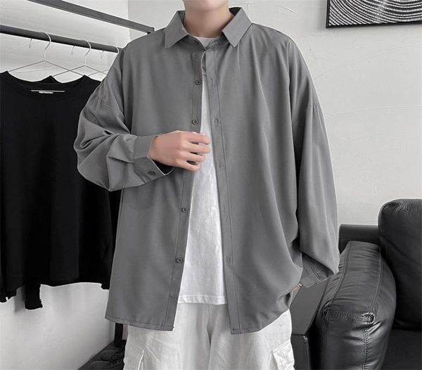 

men039s casual shirts korean men solid color long sleeve summer draped loose oversize vintage hiphop high street allmatch sun4164149, White;black