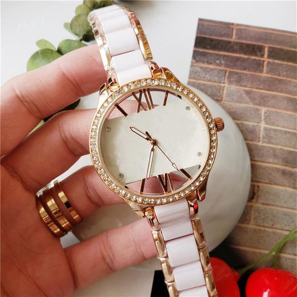 

brand watch women girl crystal hollow out style metal steel band quartz wrist watches l19221n, Slivery;brown