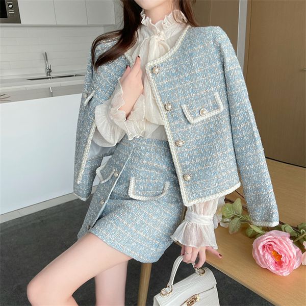 

womens wool blends autumn two piece women blazer coat short skirt elegant winter lady long sleeve blend coats suit section outwear 1941 2308, Black