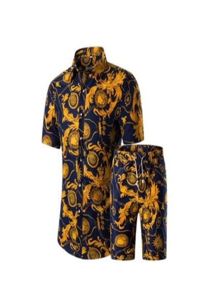 

men039s tracksuits t shirts shorts set summer casual printed hawaiian shirt homme short fashion male printing suit sets plus si1047136, Gray