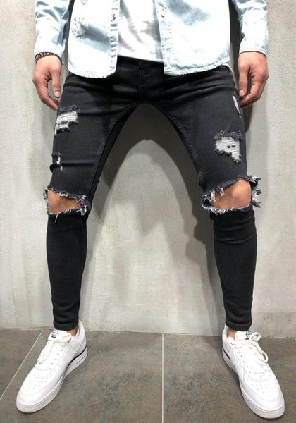 

mens jeans hip hop motorcycle biker mens jeans men hole on knee light blue denim pants plus size6025341
