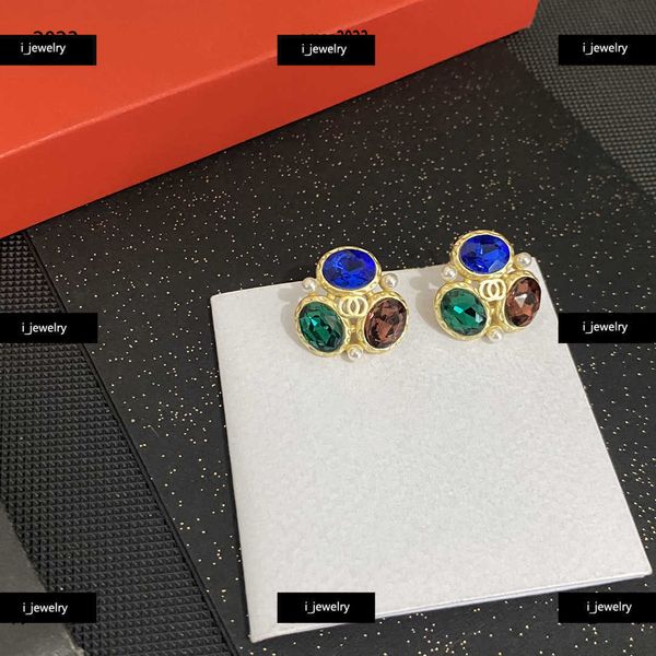 

designer women earrings colorful three gemstone inlay jewelry fashion charm earring #including box gift choice, Golden