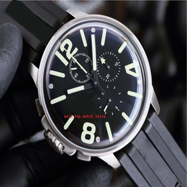 

classic style men wristwatches 45mm black dial japan quartz chronograph refined steel case premium rubber strap 8111-317z, Slivery;brown