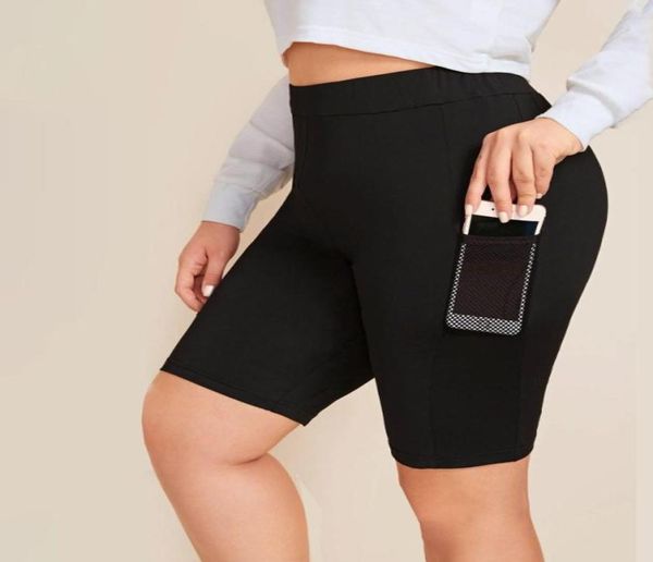 

plus size tracksuits high stretch jogging activewear short with side mesh pocket16749966733663, Black