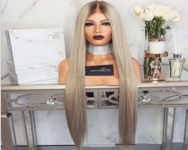 

gold middle part brown long silky straight full wigs heat resistant glueless lace front wig with baby hair fzp1356341991, Black