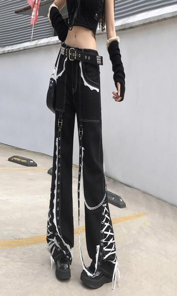 

women039s jeans women casual gothic lace bandage streetwear low waist straight denim cargo pants y2k trousers mom jean vintage 1109530, Blue