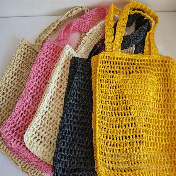 

designer brands hollow letters large straw bags tote fashion paper woven women shoulder summer beach handbag luxury big bali bag202r