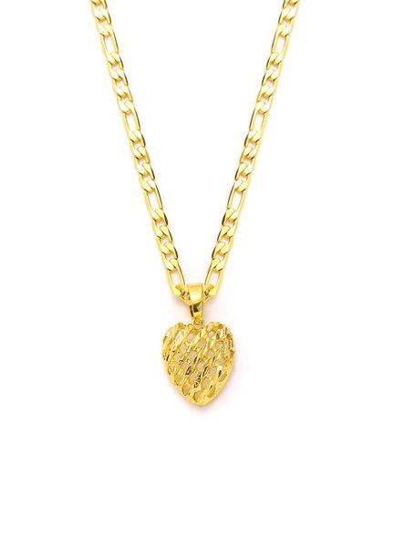 

reseau spacing heart pendant 14k solid yellow gold gf italian figaro link chain necklace 24quot 3 mm womens5354447, Silver